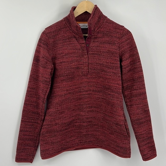 Orvis Sweater Womens Extra Small Red Mock Neck 1/4 Snap Button Pullover NEW - Picture 12 of 12